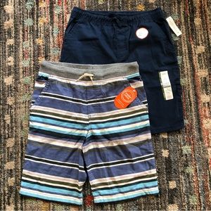NEW 2pk Boys XL 14-16 Cotton Shorts Navy Blue Gray Solid Striped Elastic Waist